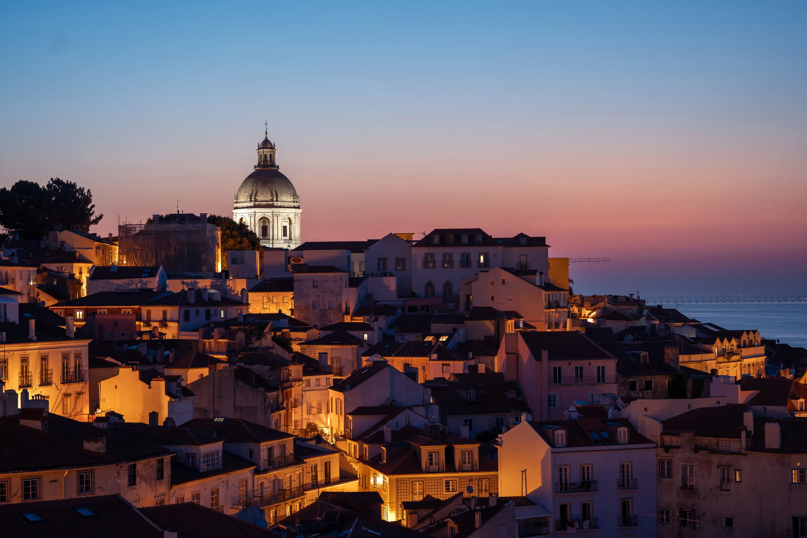The dome of the Church of Santa Engrácia rising above Lisbon at dusk