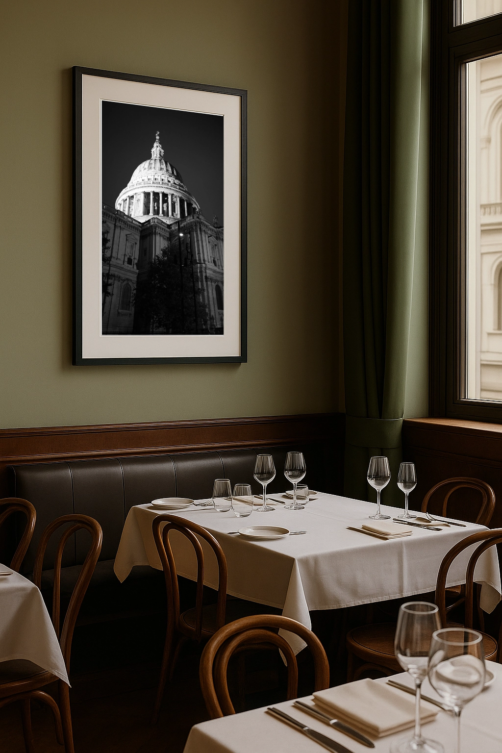 Framed print in restaurant