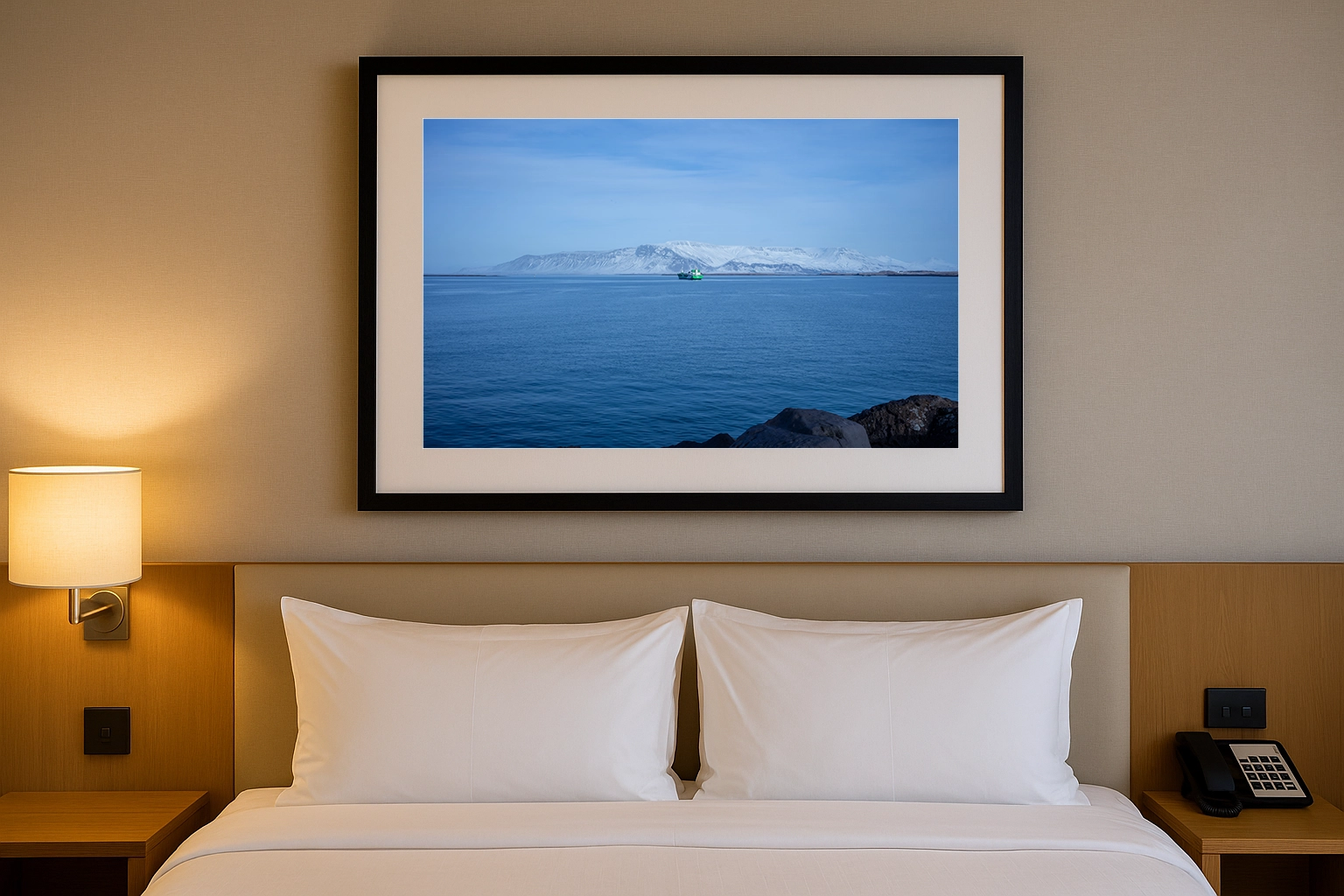 Framed print in hotel room